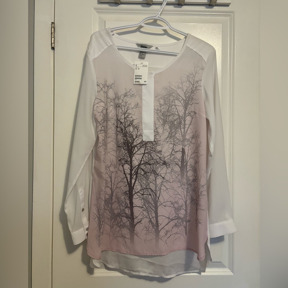 H&M Pink and White Nature Print Blouse